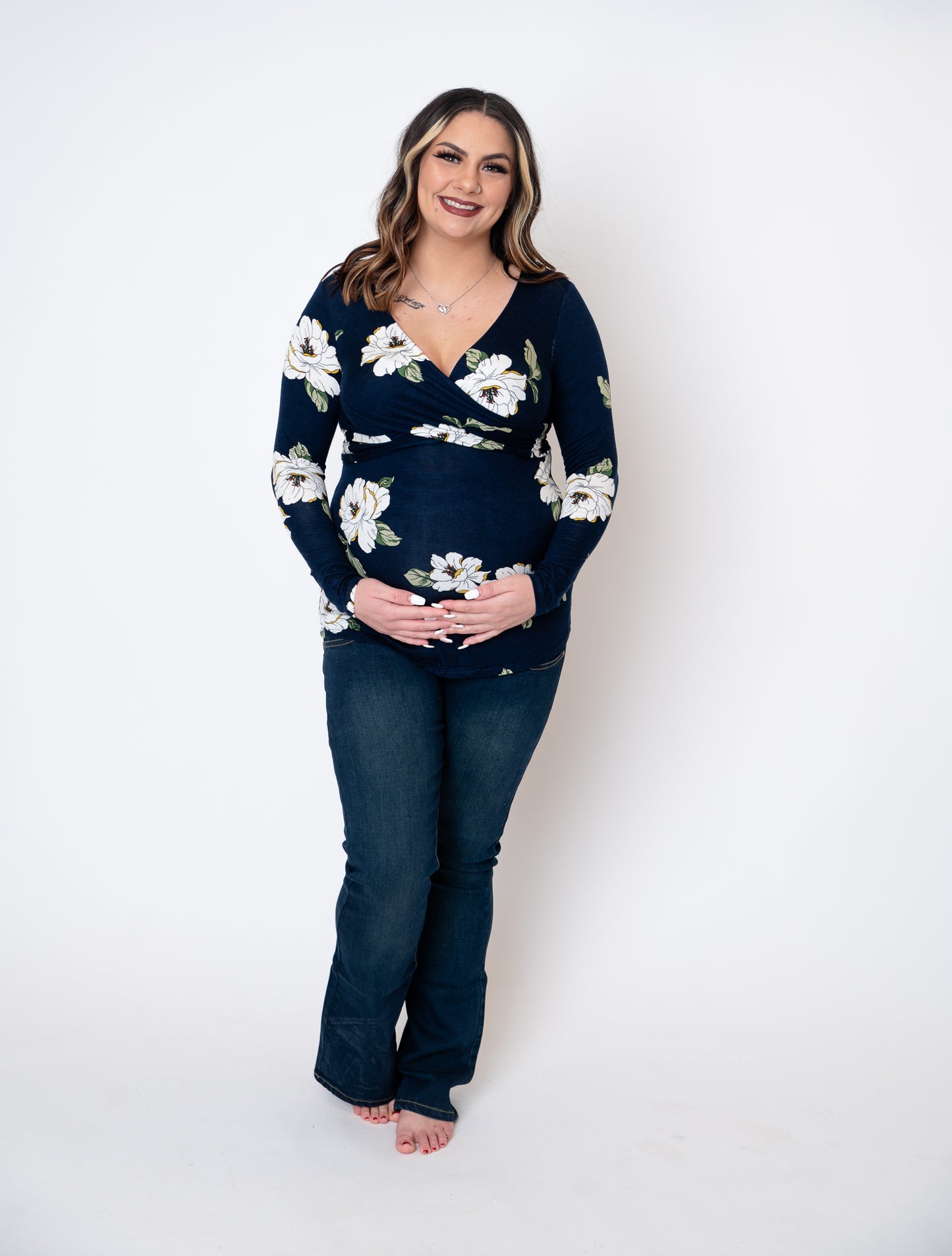 Floral Print Wrap Tie Back Maternity Nursing Top