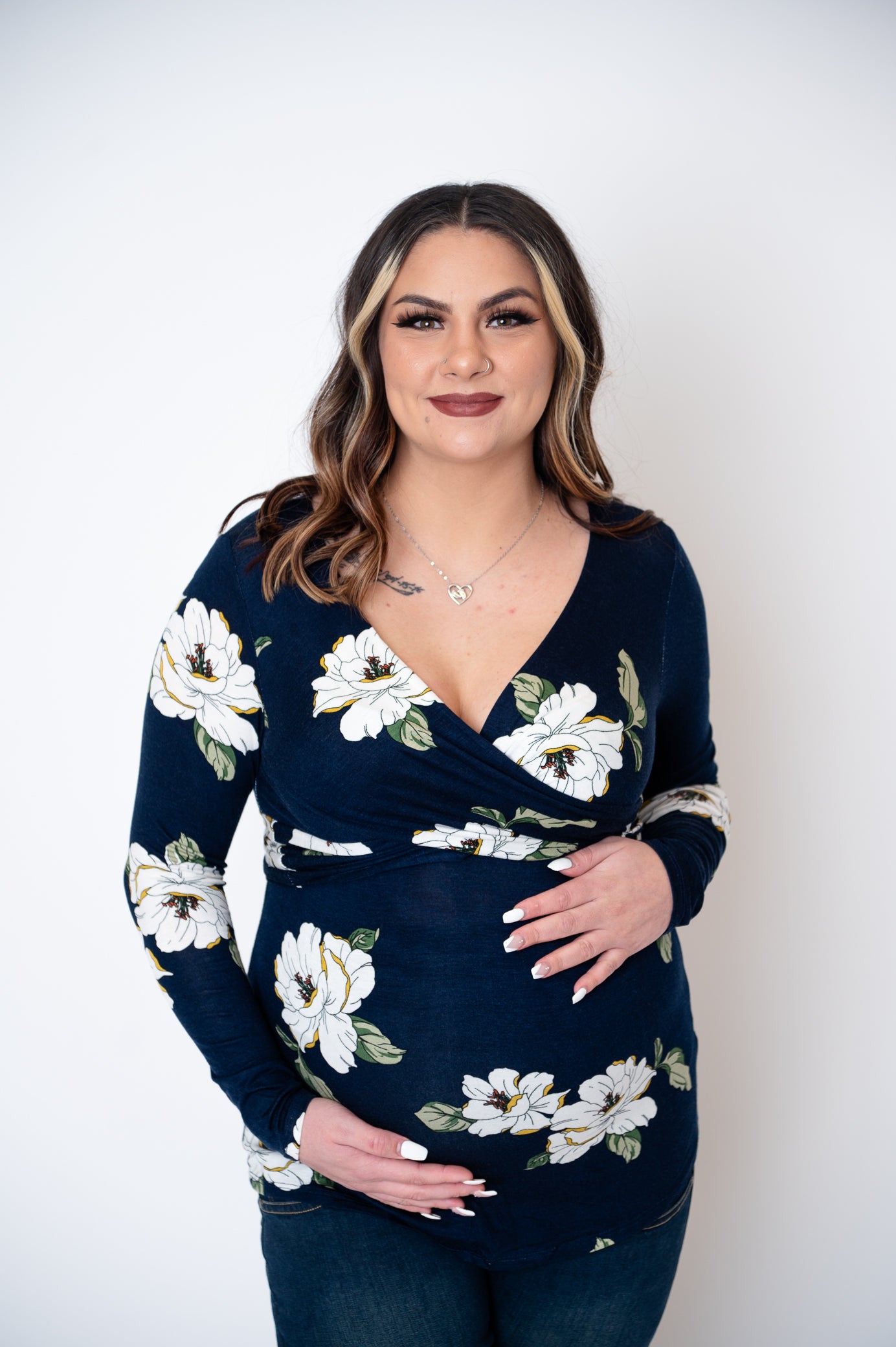 Floral Print Wrap Tie Back Maternity Nursing Top