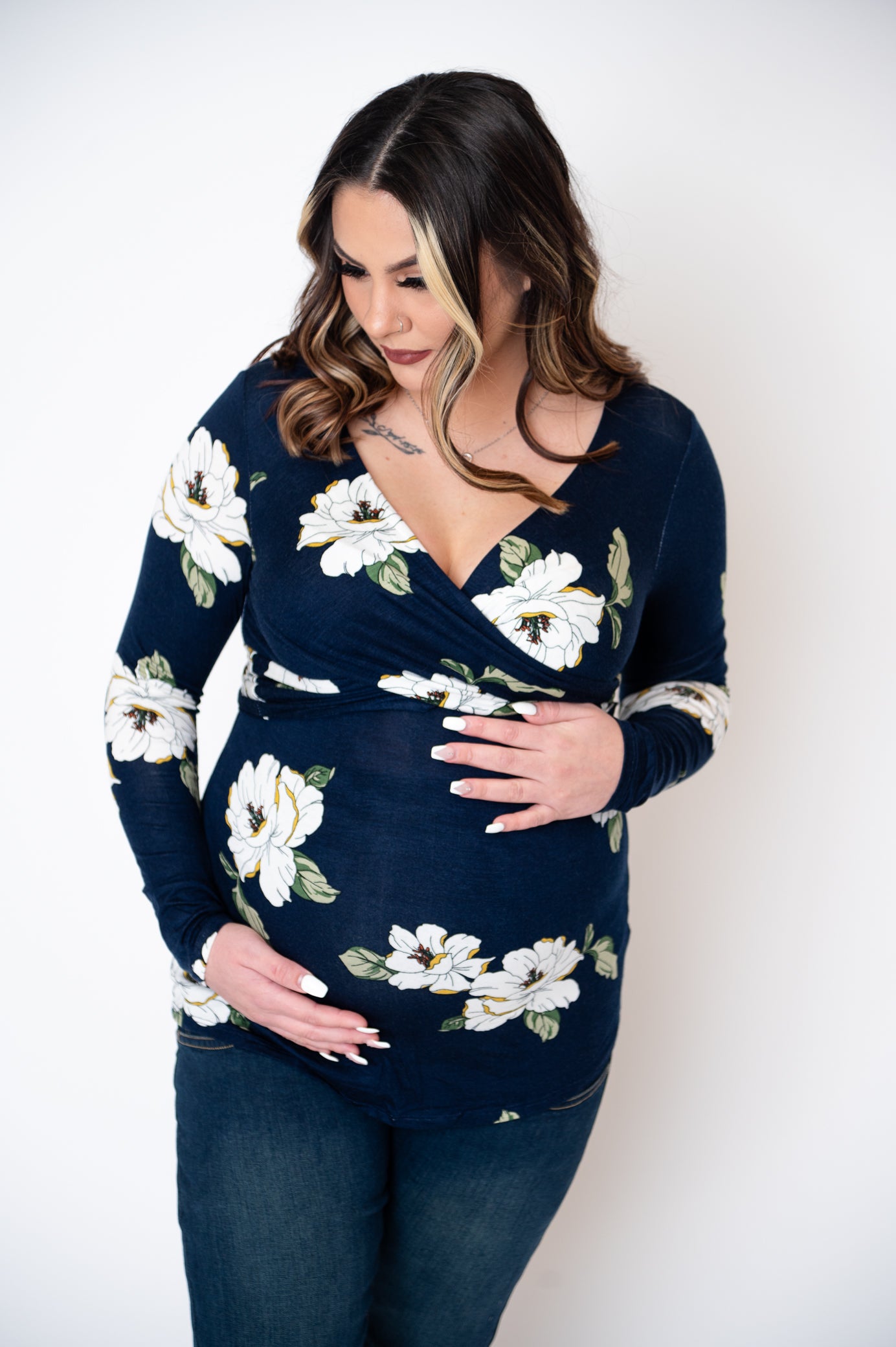 Floral Print Wrap Tie Back Maternity Nursing Top