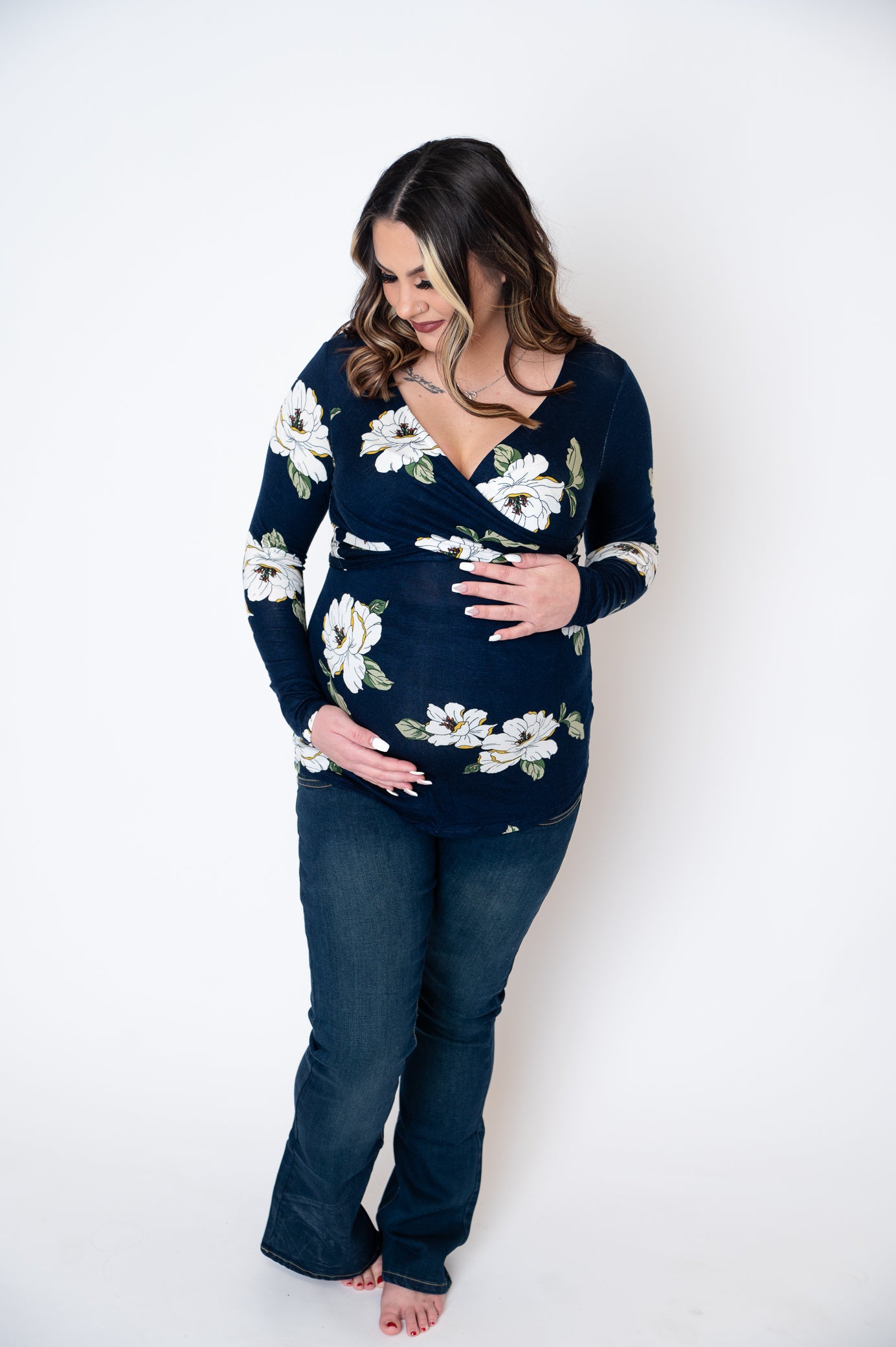Floral Print Wrap Tie Back Maternity Nursing Top