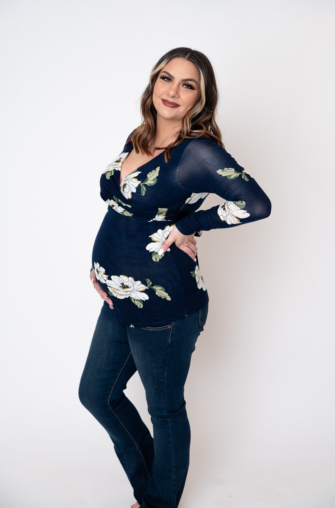 Floral Print Wrap Tie Back Maternity Nursing Top