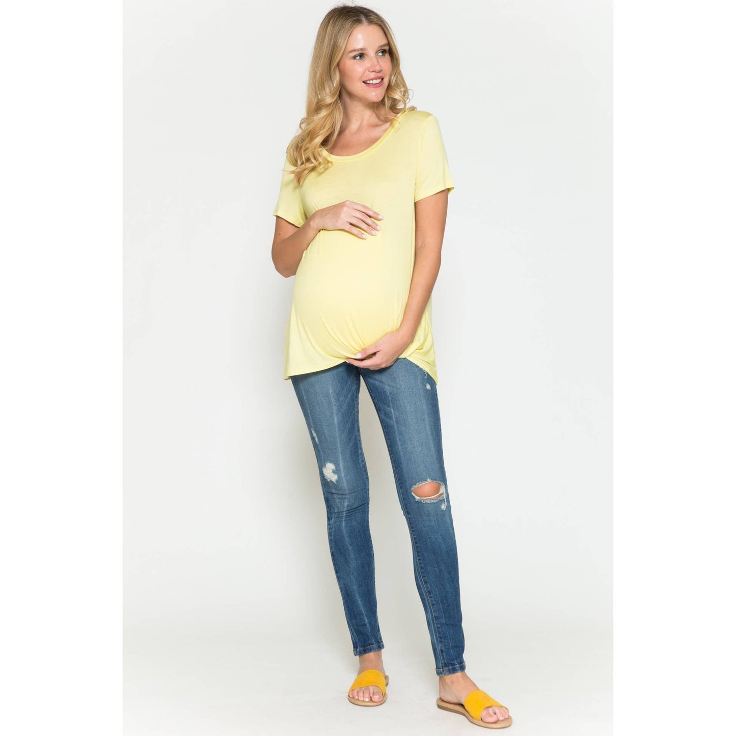 Maternity Round Neck Front Twist Knotted Solid Basic Top