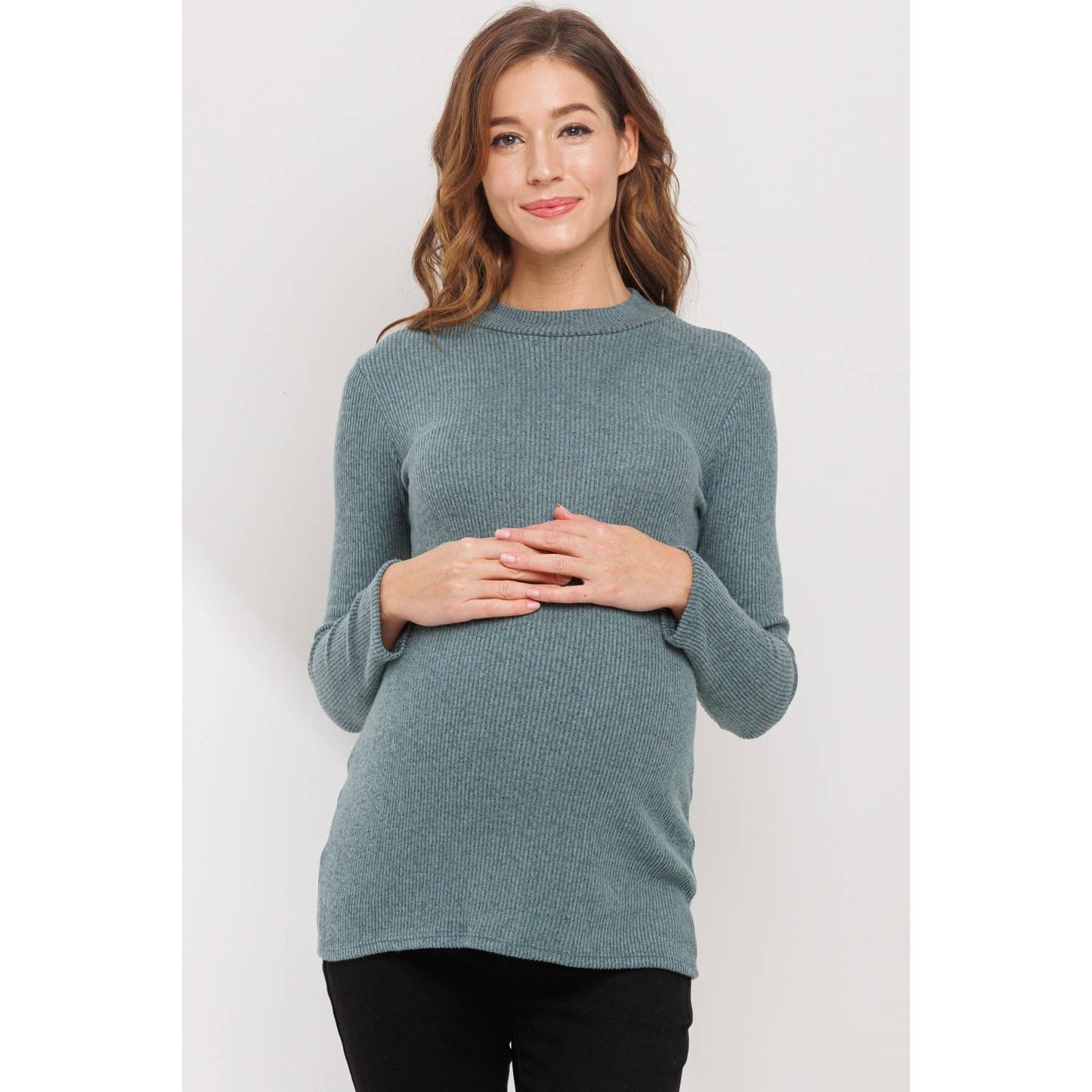 Mock Neck Ribbed Knit Maternity Long Sleeve Top