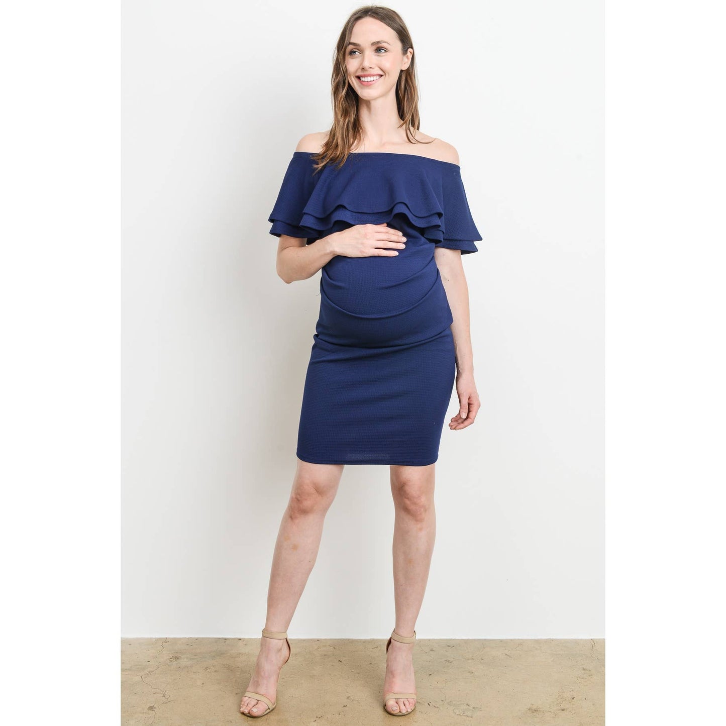 Off The Shoulder Ruffle Maternity Mini Dress