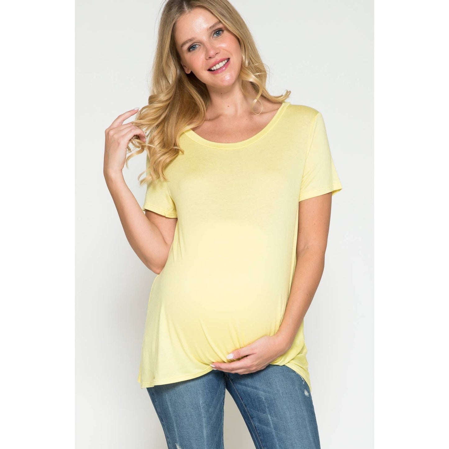 Maternity Round Neck Front Twist Knotted Solid Basic Top