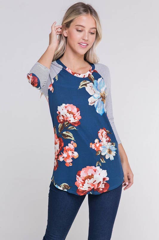 Maternity Floral Print Baseball Tee