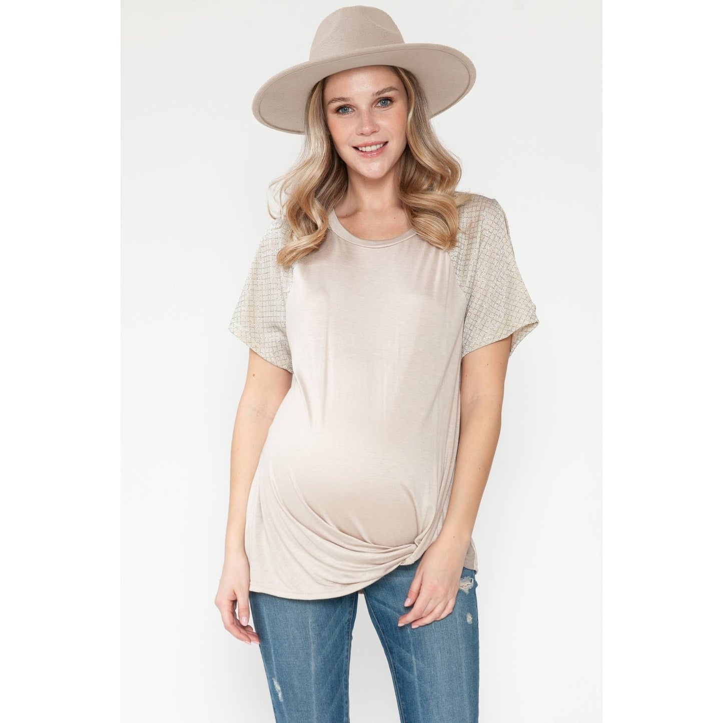 Maternity Sparlke Front Basic Solid Top