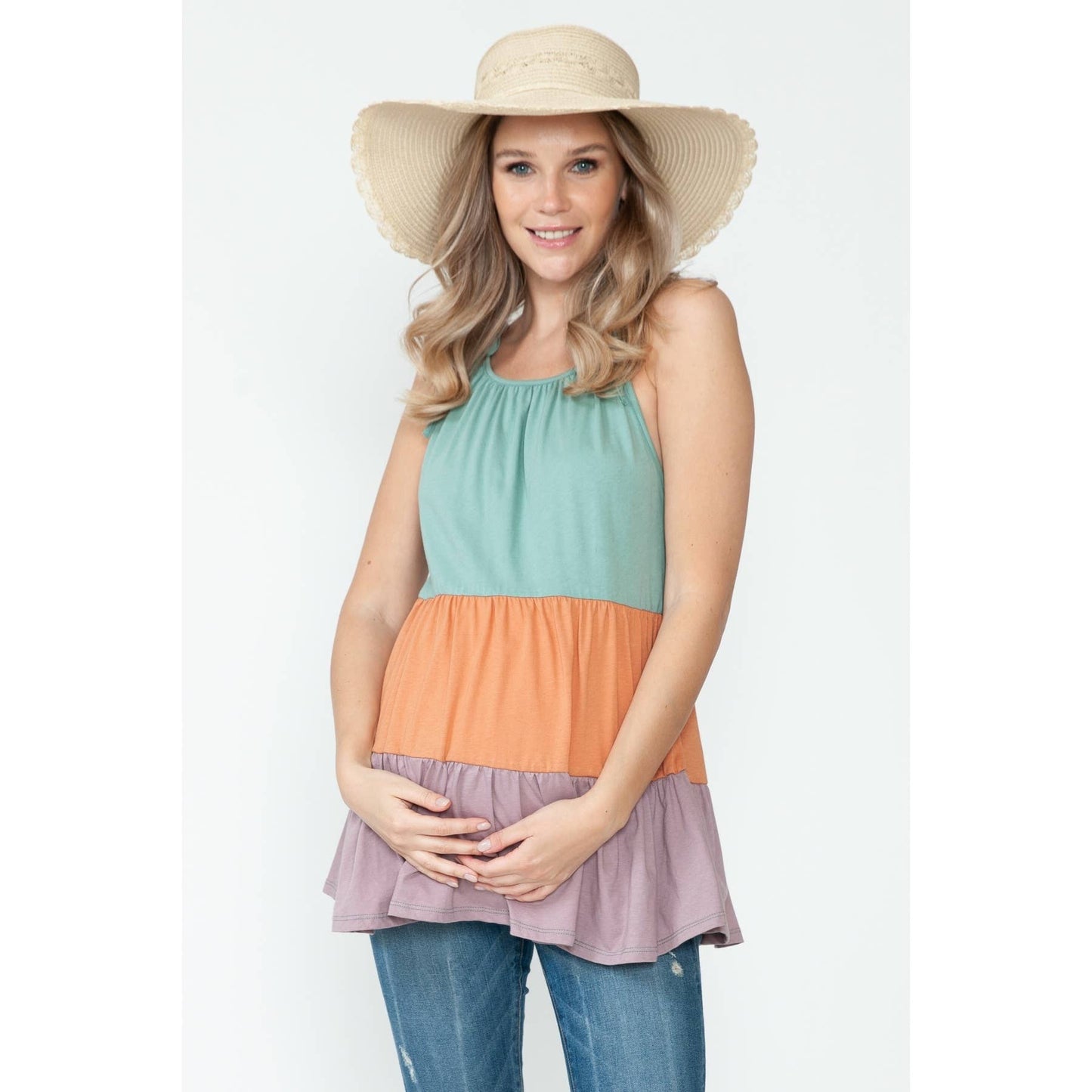 Maternity Sleeveless Tiered Baby Doll Top