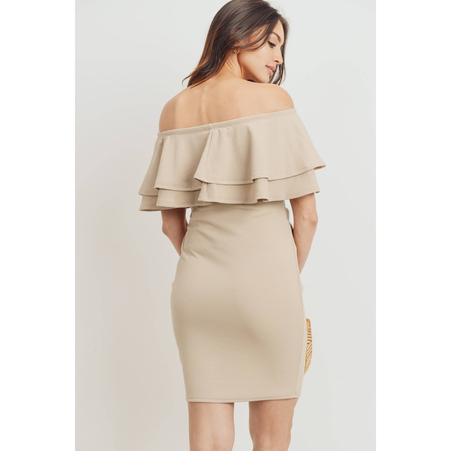 Off The Shoulder Ruffle Maternity Mini Dress