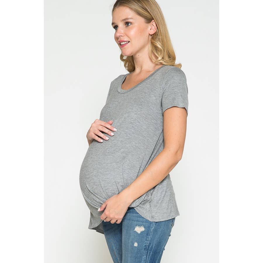 Maternity Round Neck Front Twist Knotted Solid Basic Top