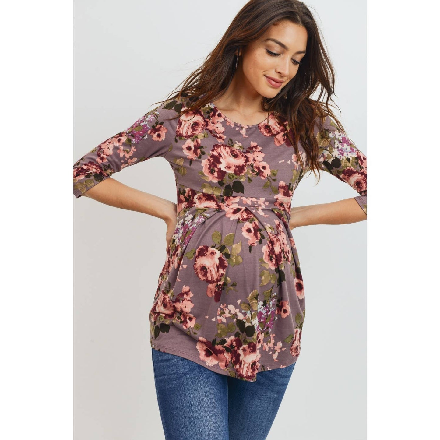 Floral Pleated Peplum Maternity Top