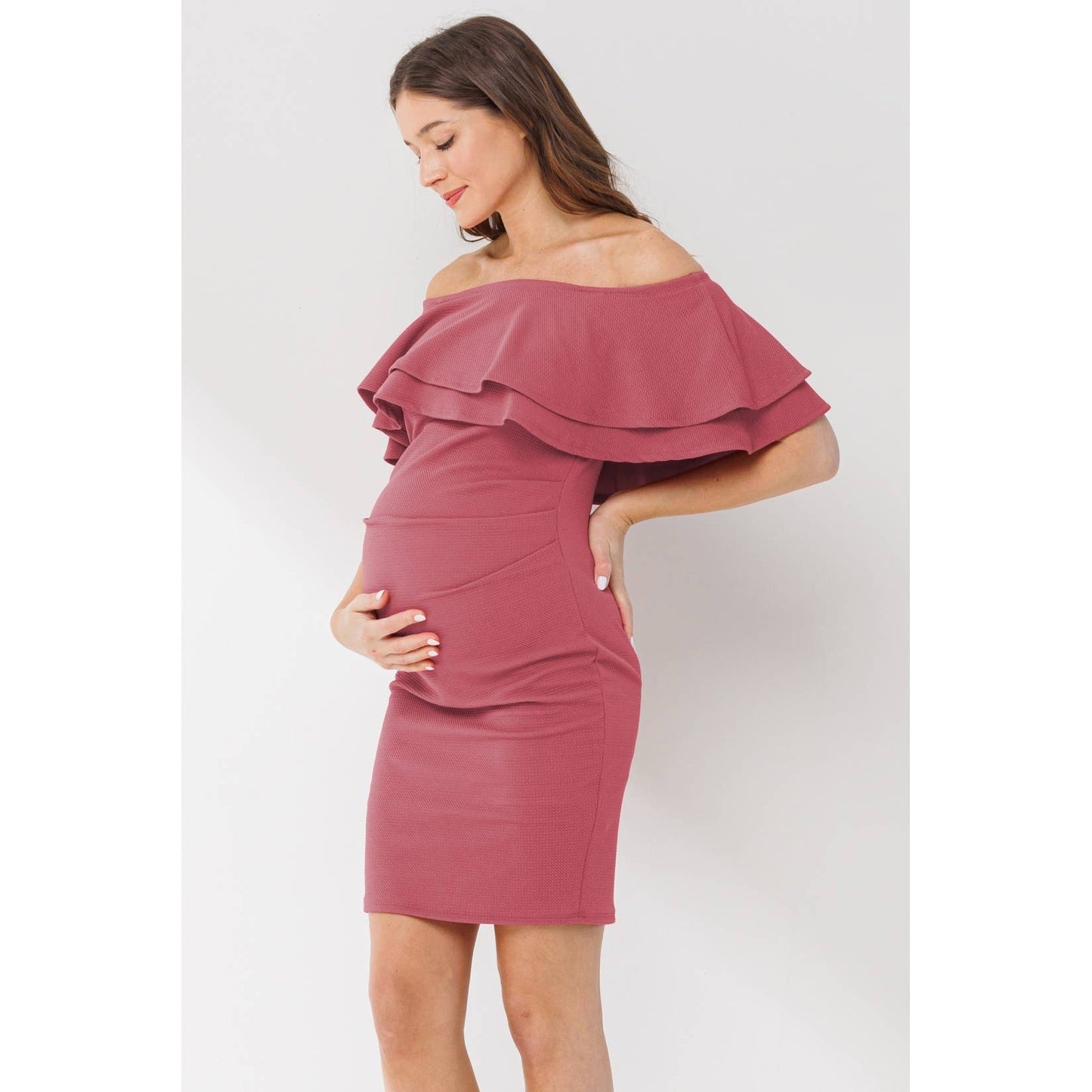 Off The Shoulder Ruffle Maternity Mini Dress