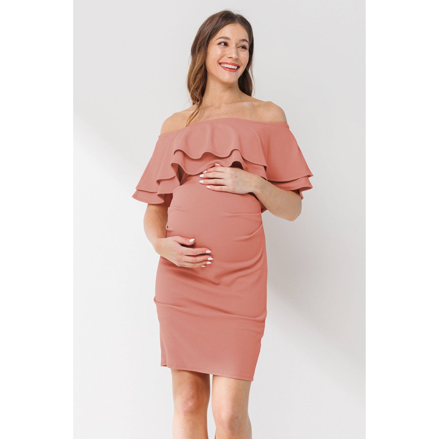 Off The Shoulder Ruffle Maternity Mini Dress