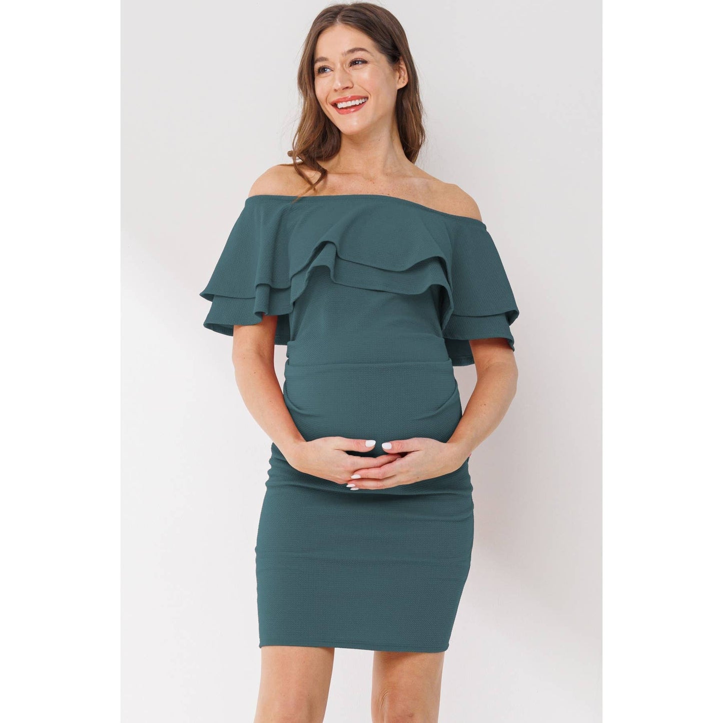 Off The Shoulder Ruffle Maternity Mini Dress