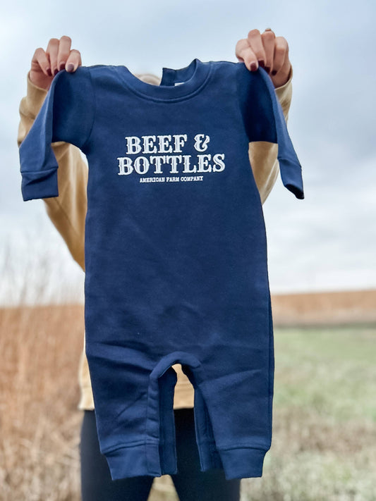 Western ‘Beef & Bottles’ Baby Fleece One Piece