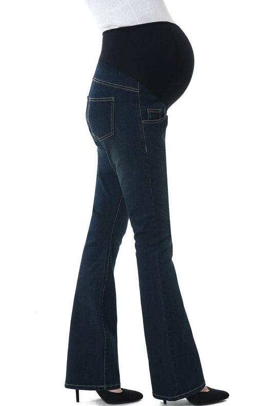 Kimi + Kai Maternity "Leni" Modern Boot Cut Denim Jeans Rich Indigo