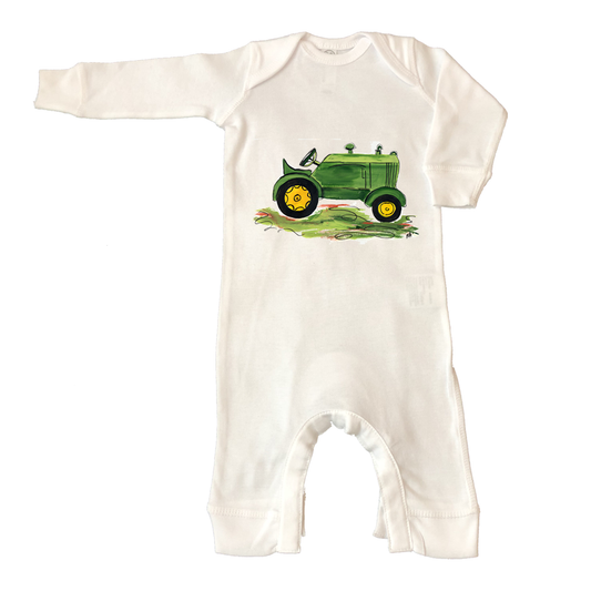 Infant Baby Rib Coverall Green Tractor