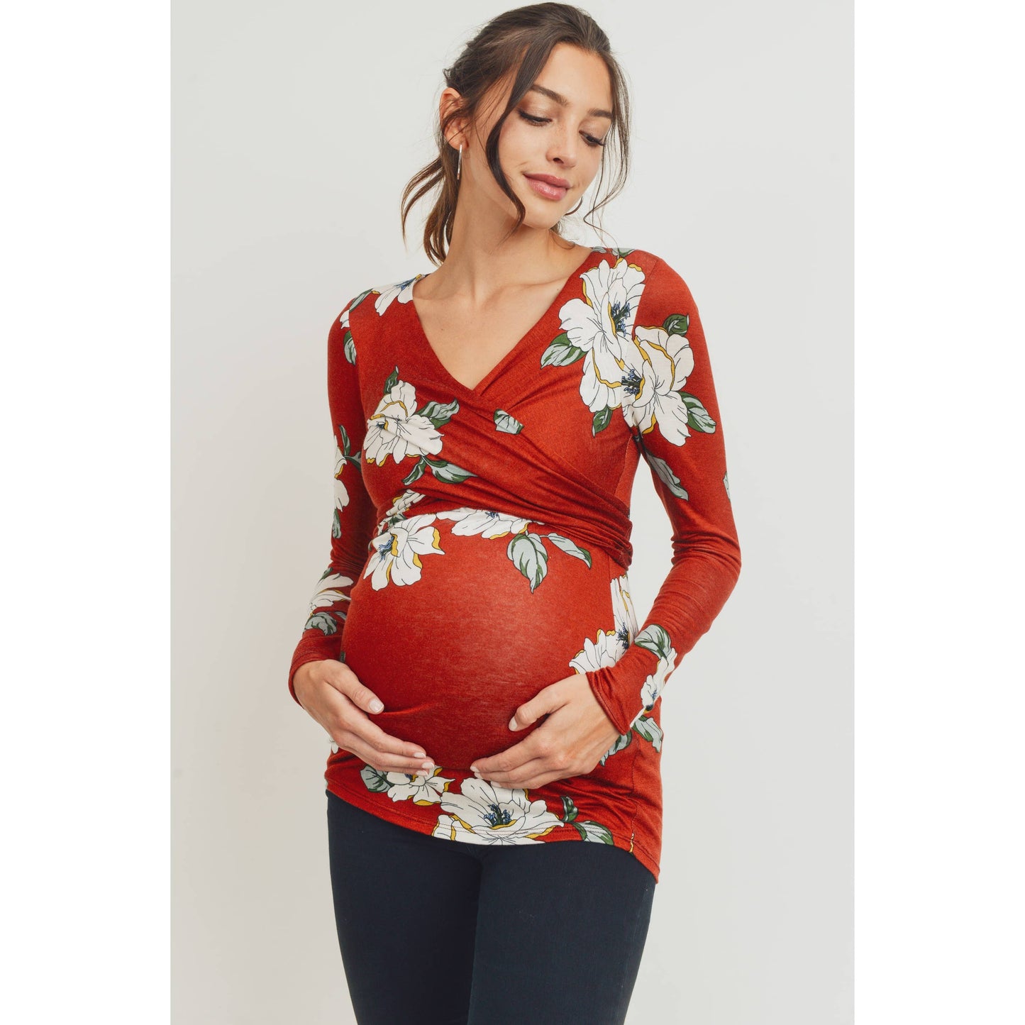 Floral Print Wrap Tie Back Maternity Nursing Top