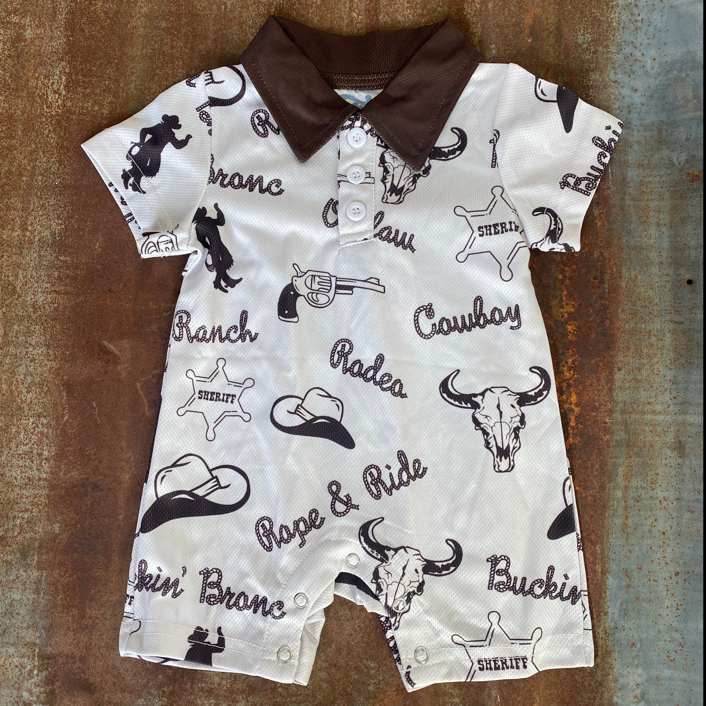 BOYS ROMPER COWBOY PRINT